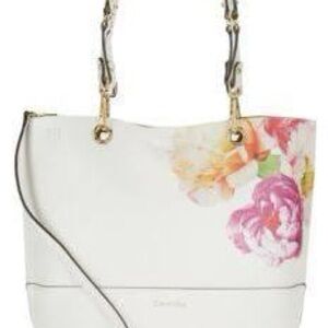 CALVIN KLEIN “Reversible”Floral Leather Tote Bag-White/Tan(Other Side)-READ!